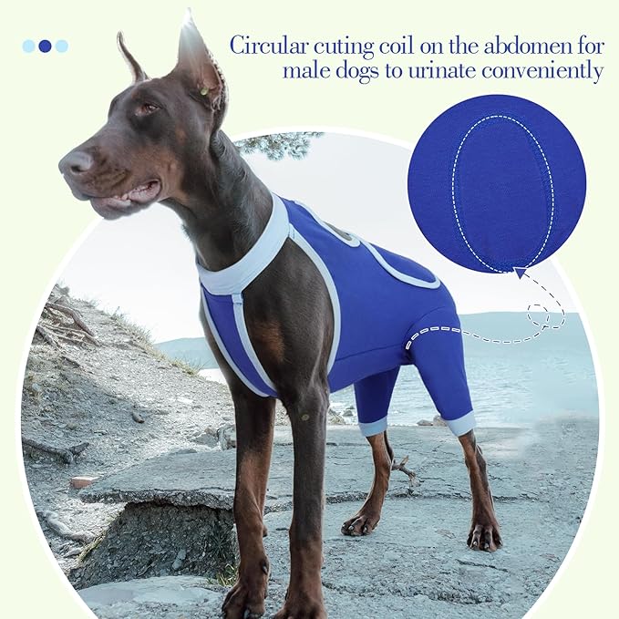 ROZKITCH Dog Surgery Leg Sleeve Rear Legs, Male Female Pet Prevent Licking Wound Elbow Knee Protector, Dog Recovery Suit Cone Collar Alternative Pants Shirt for Wound Heal Wrap Blue 2XL