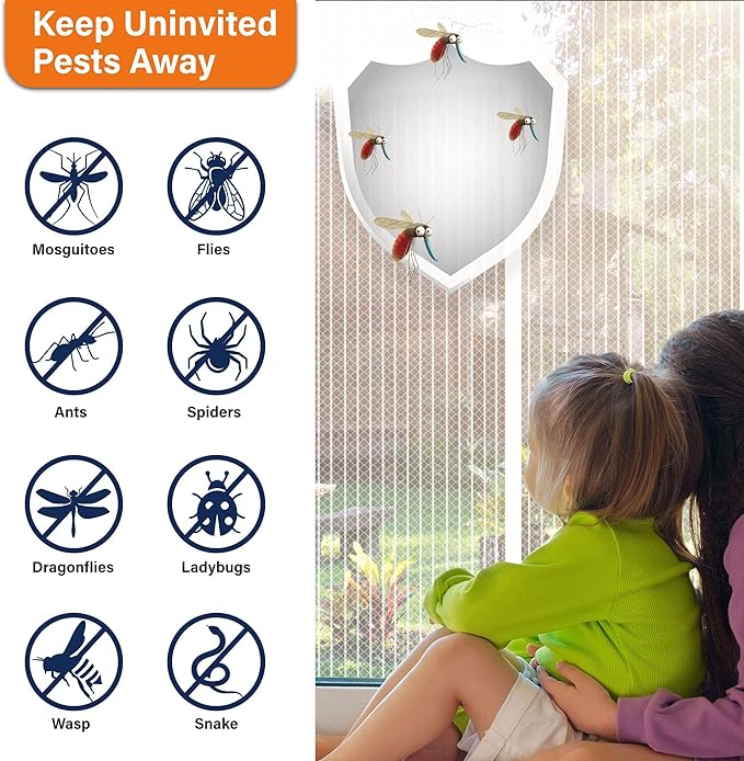 Magnetic Screen Door,Self Sealing Magnets, Easy Install Screen Doors with Magnets,Pet & Kid Friendly- Fits Doors up to 36 x 80 Inches White