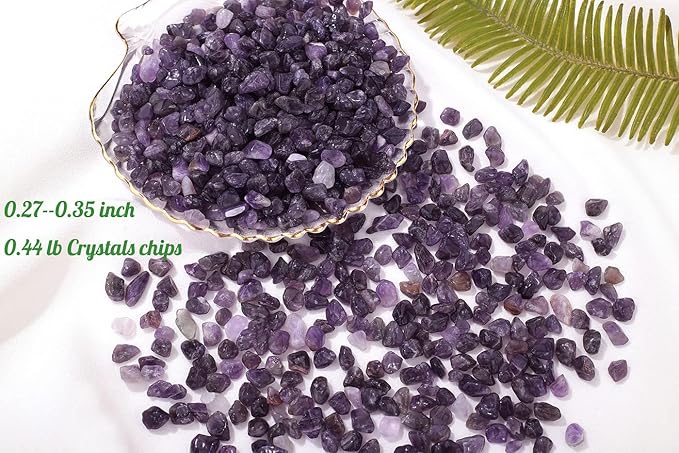1lb Amethyst Aquarium Gravel Rocks Natural Tumbled Healing Crystal Chips Bulk Gemstones Tumbled Crushed Stones for Fountain Vase Filler Planters Decorative Fish Tank Potted Reiki Energy Balancing