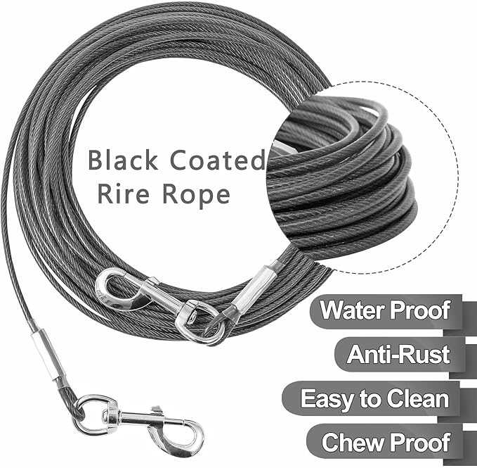 Tie Out Cable for Dogs,30FT Dog Leads,Heavy Duty Tie Out Cable for Large Dogs Up to 125lbs,Durable Dog Runner Tether Line for Outdoor,Yard