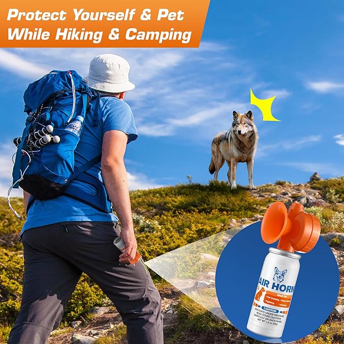 Air Horn, 1.4 oz 120 dB Loud Pet Trainer to Stop Dog Attacking Barking Fighting Jumping, Coyotes Air Horn for Safety, Protect Yourself & Pet While Walking, Orange(2 Pack)