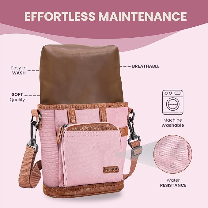 BEAU&FUR Large Dog Treat Pouch with Clicker for Training – 4 Cup Capacity, Built-in Poop Bag Dispenser, Expandable Pocket, Metal Buckle, Large Back Pocket, Ideal Design for Walks and Training – Pink