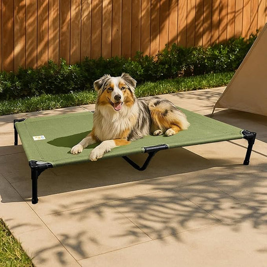Sytopia Canvas Elevated Dog Bed, Durable Chew Proof Outdoor Raised Pet Cot for Large Dogs 42 inch, Waterproof, Breathable, Portable, Washable, Easy Assembly, Sturdy Frame for Camping & Travel, Green