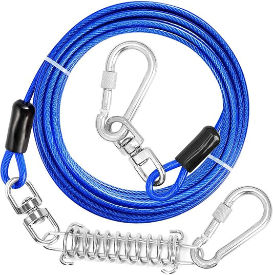 Jenico Dog Tie Out Cable, 10/15/20/30/40/50/70/100/150FT Runner Cable with Swivel Hook and Shock Spring, Yard and Camping Dog Leash Run Tether, Up to 500 LBS