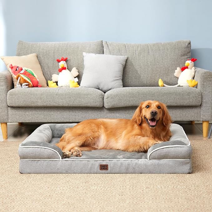 EHEYCIGA Orthopedic Dog Bed for Small Dogs, Waterproof Memory Foam Small Pet Beds with Sides, Non-Slip Bottom and Egg-Crate Foam Medium Dog Couch Bed with Washable Removable Cover, Grey