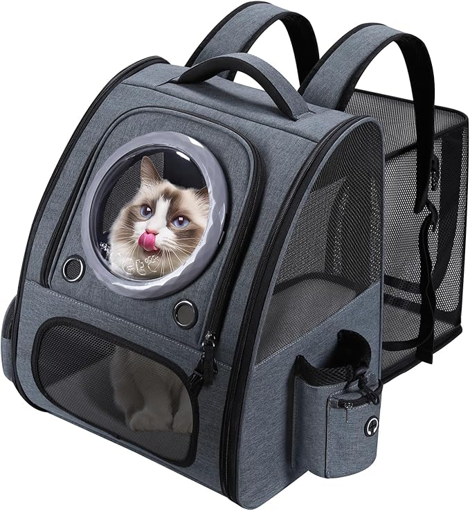 Expandable Cat Carrier Backpack with Transparent Bubble Window, Breathable Mesh Travel Bag, Portable Space Capsule Design with Foldable Dogs Carrier for Pets