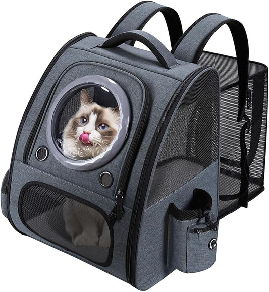 Expandable Cat Carrier Backpack with Transparent Bubble Window, Breathable Mesh Travel Bag, Portable Space Capsule Design with Foldable Dogs Carrier for Pets