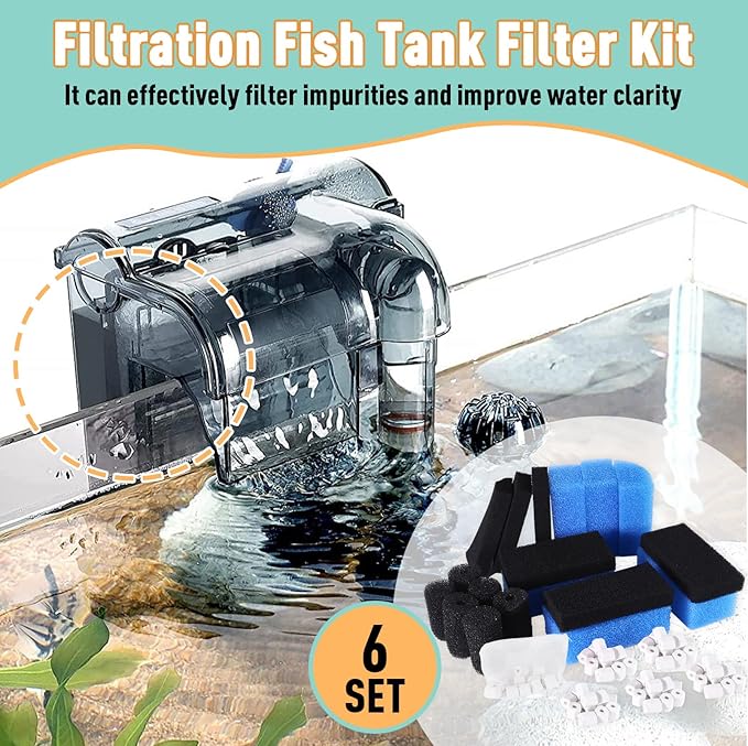 6 Sets of Upgraded Three-Stage Filtration Fish Tank Filter, Fit for AquaClear 50 Powerful Filters, Fish Tank Filter Replacement and Maintenance Kits for 20- to 50-Gallon Aquariums