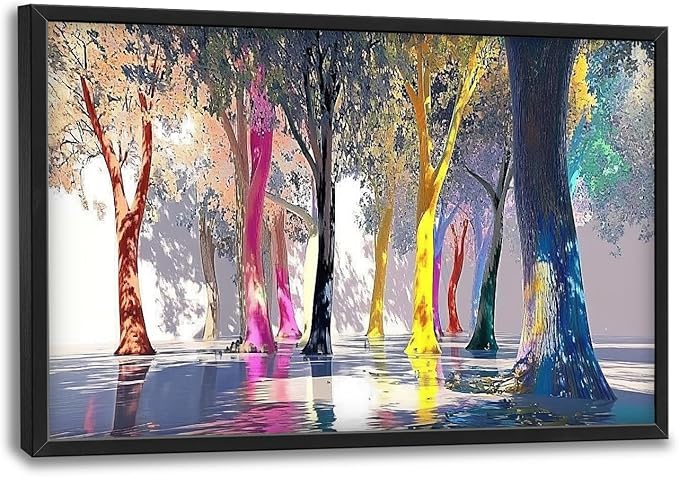 Framed Large Trees Wall Art for Living Room, Oversized Abstract Forest Wall Decor Colorful Nature Canvas Painting Modern Artwork Home Decoration for Living Room Bedroom Dining Room Office 36"x24"