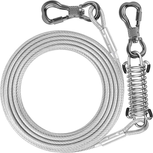 Tresbro 25 FT Dog Tie Out Cable with Spring, Shock Absorbing Tether Chains for Outside Aavilable in 10/15/20/25/30/40/50/70/100/120 FT, Heavy Duty Leads for Yard for Medium & Large Dogs Up to 500 LBS