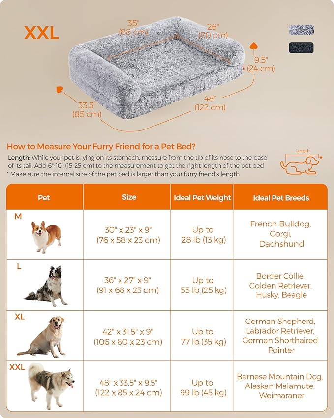 Feandrea Dog Bed, Orthopaedic Dog Sofa Bed for Large Dogs, Waterproof Ped Bed with Removable Washable Cover, 48 x 33.5 x 9.5 Inches, Gray Ombré UPGW234G01