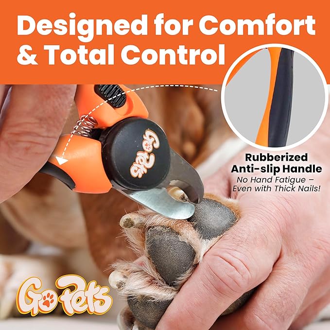 GoPets Nail Clipper for Large Sized Pets, Quick Sensor Safety Guard, Heavy Duty Trimmer for Thick Nails, Stainless Steel Blades, Grooming Tool for Dogs & Cats, Non-Slip Handle, Built-in Nail File