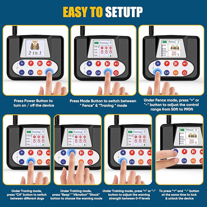 Electric Fence for Dogs, Wireless Dog Fence System, with Big LCD Color Screen, Portable Wireless Pet with Remote Training Collar, Dog Perimeter, Adjustable Collar for Big Medium Small Dogs