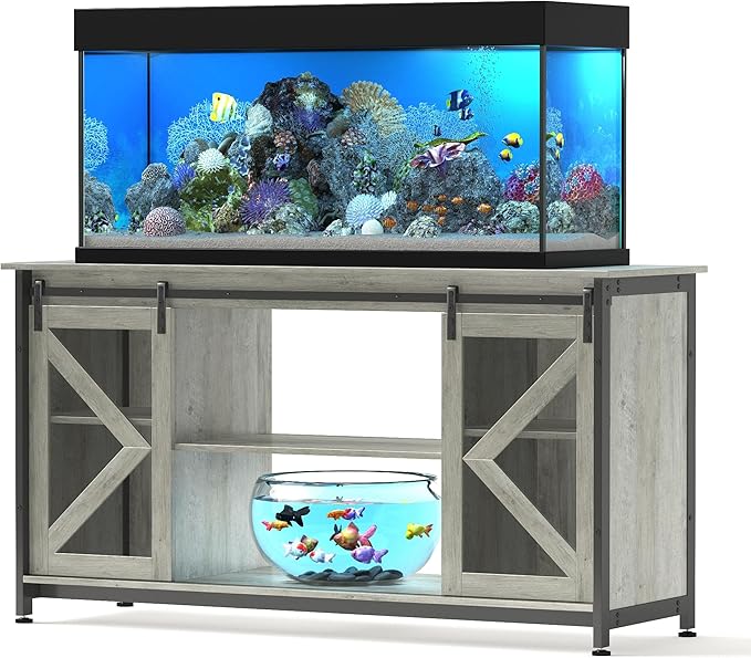 55-75 Gallon Aquarium Stand Heavy Duty Steel Frame, Fish Tank Cabinet with Accessories Storage for Reptile Terrarium & Turtle Tank - 1000lbs Capacity (Grey)