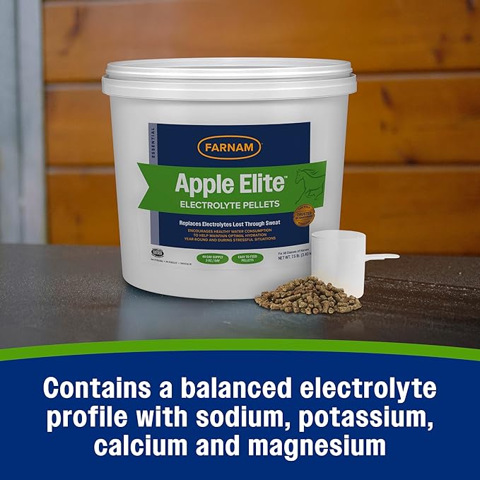 Farnam Apple Elite Electrolyte Supplement for Horses, Replaces Vital Minerals, Encourages Hydration, No Added Sugar, 7.5 lb, 40 Day Supply
