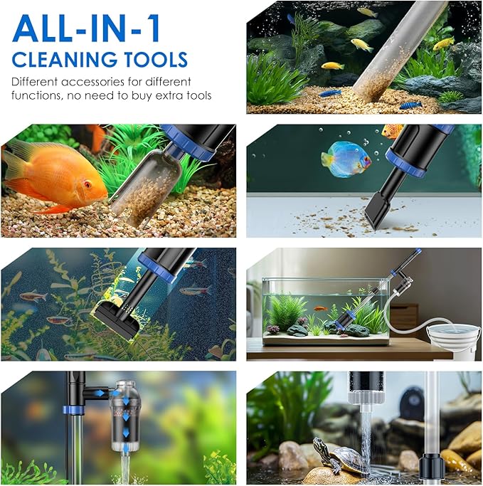 Electric Aquarium Vacuum Gravel Cleaner: 36W Fish Tank Cleaner Vacuum with Strong Suction for Water Change Wash Sand Algae Cleaner Water Shower and Water Circulation, Timed Off