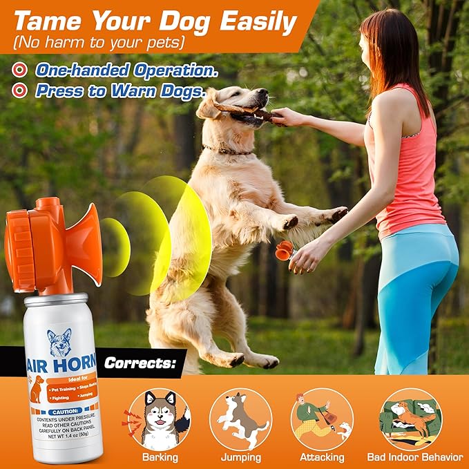 Air Horn, 1.4 oz 120 dB Loud Pet Trainer to Stop Dog Attacking Barking Fighting Jumping, Coyotes Air Horn for Safety, Protect Yourself & Pet While Walking, Orange(2 Pack)