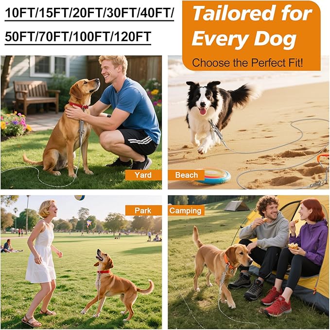 Tresbro 25 FT Dog Tie Out Cable with Spring, Shock Absorbing Tether Chains for Outside Aavilable in 10/15/20/25/30/40/50/70/100/120 FT, Heavy Duty Leads for Yard for Medium & Large Dogs Up to 500 LBS