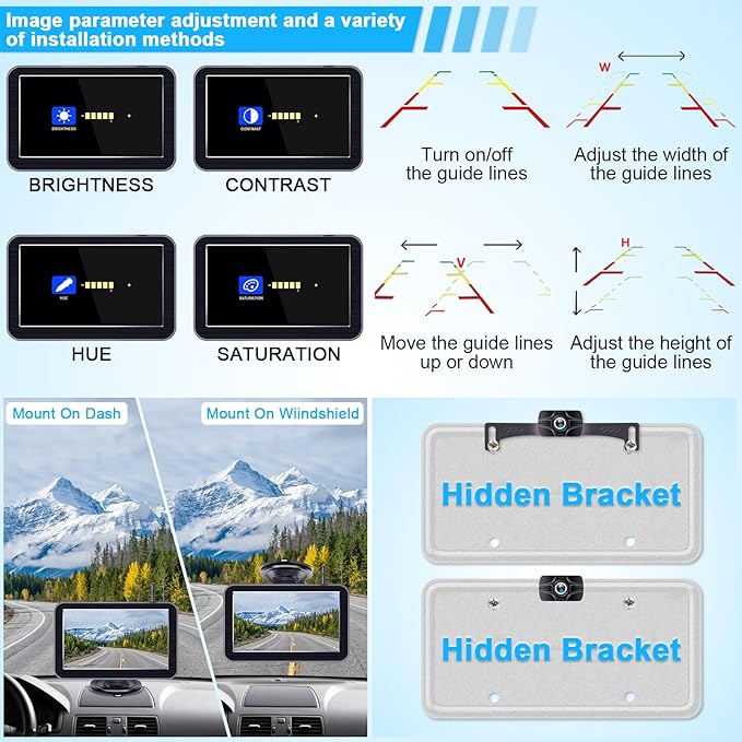 7-Inch Wireless Backup Camera for Truck - 2 Channel, DIY Grid Lines, HD 1080P, Night Vision, IP69K Waterproof, Backup Camera for Truck, Pickup, Trailer, Cars - Parking Safety & Towing Assistance