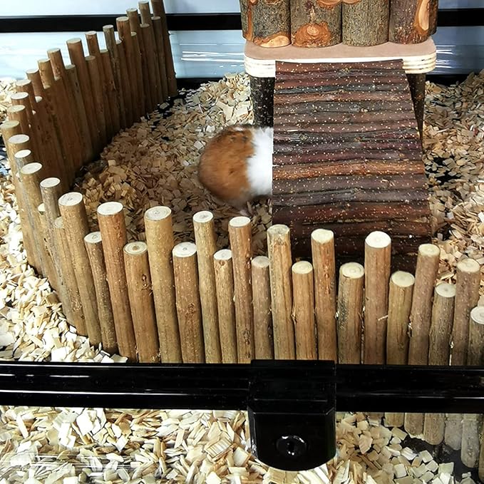 Ejoyous Hamster Wooden Bridge, Wood Ladder Hamster Fence Hideout Cage Bedding Climbing Toys for Syrian Hamsters Gerbil Small Animals (30CM Fence)
