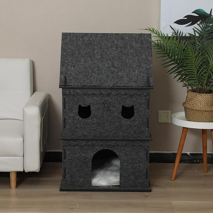 3-Tier Indoor Cat Apartment，Cozy Pet Cat Bed, Hideaway, and Sturdy Cat Castle for Multiple and Large Cats