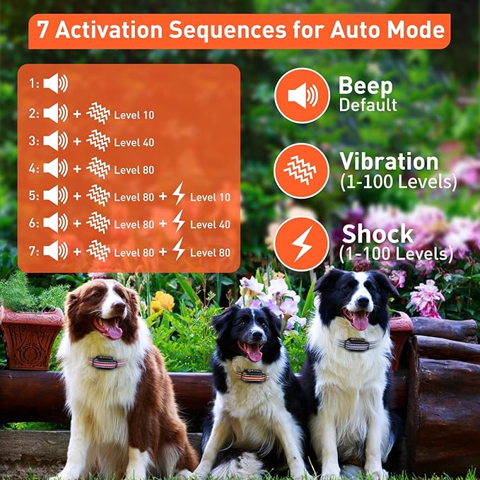 PetJoy 3 Dog Shock Collar with Remote, Dog Bark Collar for Large Dog, Automatic Bark Collar 3 Packs, Bark & Shock Collar 2 in 1 - Auto Mode with 5 Sensitivity Levels