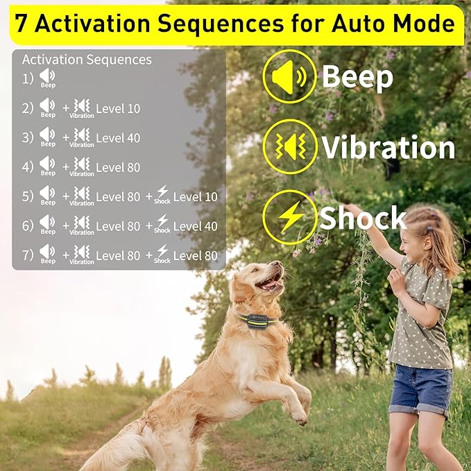 PetJoy Automatic Bark Collar for Dogs - Shock Collar with Remote and Auto Modes, Bark Training Combo - Level 1-5, 3300 Ft Range