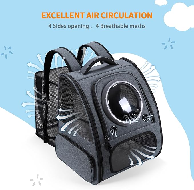 Expandable Cat Carrier Backpack with Transparent Bubble Window, Breathable Mesh Travel Bag, Portable Space Capsule Design with Foldable Dogs Carrier for Pets