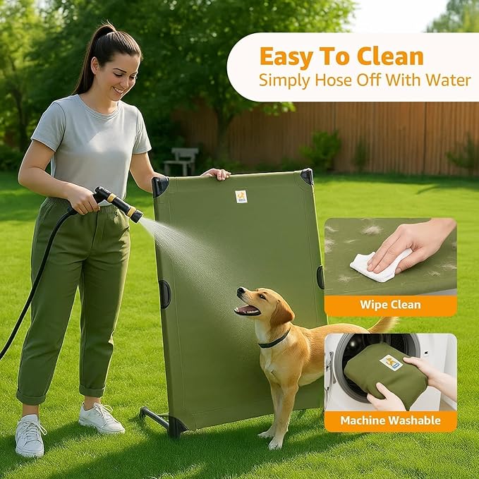 Sytopia Canvas Elevated Dog Bed, Durable Chew Proof Outdoor Raised Pet Cot for Large Dogs 42 inch, Waterproof, Breathable, Portable, Washable, Easy Assembly, Sturdy Frame for Camping & Travel, Green