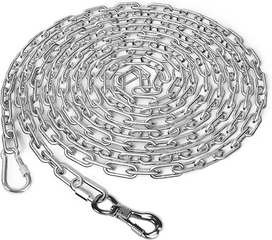 Tresbro Heavy Duty Dog Chains for Outside, 15FT Stainless Steel Tie Out Cable with Swivel Hook for Large Medium Dogs, Metal Chew Proof Pet Runner Chain Leash Lead for Outdoor Camping Hiking Yard, 4MM
