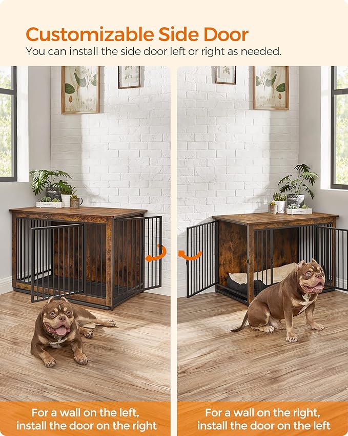 Feandrea Dog Crate Furniture, 38 Inches Dog Kennel for Dogs up to 70 lb, with Removable Tray, Heavy-Duty Dog Cage End Table, Double Doors Dog House, Rustic Brown UPFC013X01