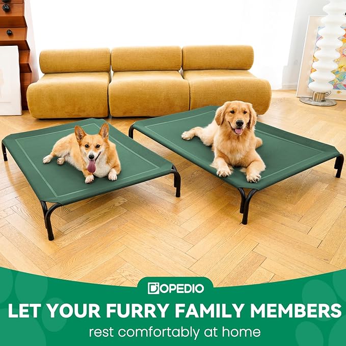 Elevated Dog Bed Raised Outdoor Dog Cot for Large Dogs, Installation Requires No Tools, Frame with Washable Cooling Breathable Mesh Anti-Slip Feet, Indoor Pet Bed, Green, 43.3 Inches