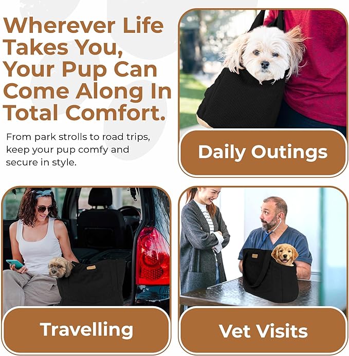 Corduroy Dog Carrier - Lightweight Cotton Soft-Sided Pet Tote with Safety Harness Clip - Breathable Travel Carrier for Small Dogs and Puppies (Black)