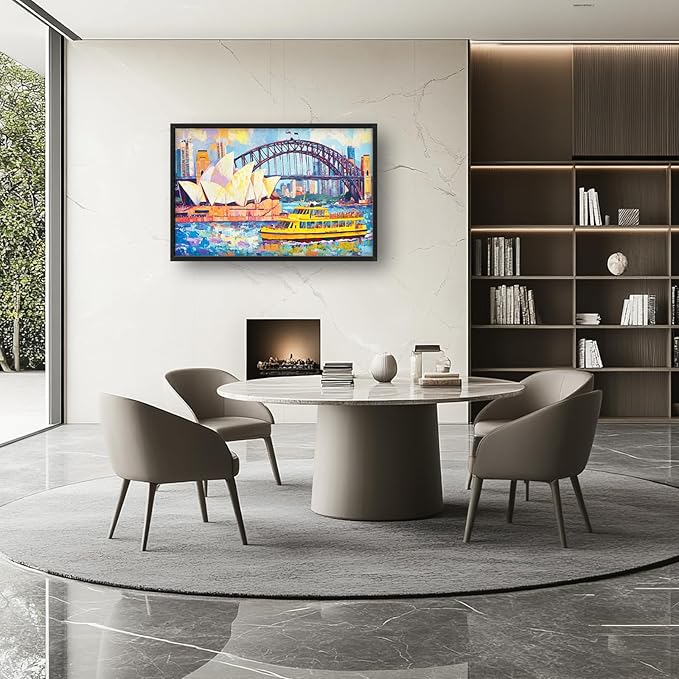 Extra Large Sydney Opera House Framed Wall Art for Living Room,Oversized Abstract Harbour Bridge Cityscape Pictures Wall Decor,Canvas Print Painting Modern Artwork Bedroom Office Bathroom 36L" x 24W"