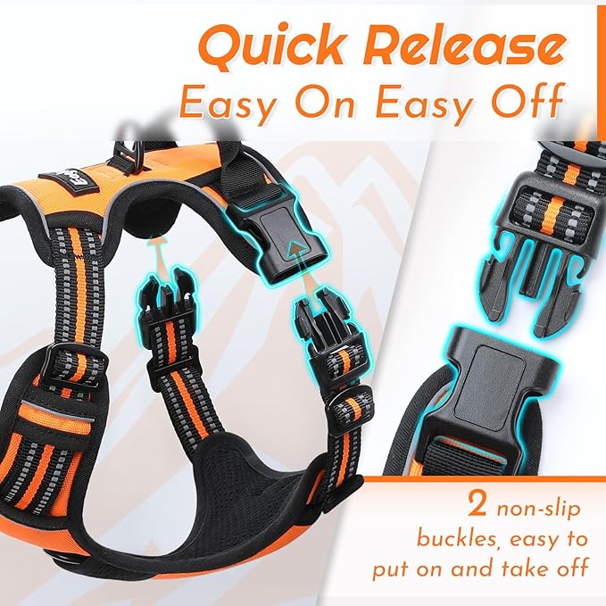 Eagloo Dog Harness Small Sized Dog, No Pull Service Vest with Reflective Strips and Control Handle, Adjustable and Comfortable for Easy Walking, No Choke Pet Harness with 2 Metal Rings, Orange, S