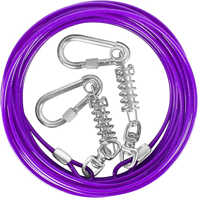 Dog Tie Out Cable 10/15/20/25/30FT Dog Run Cable Rosy Pink/Blue/Purple/Silver/Red/Green/YellowTie Out Cable for Large Dogs Heavy Duty for Outside Hold Large Dogs Up to 250LBS