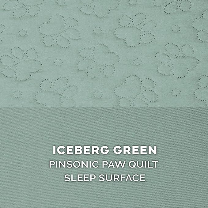 Furhaven Cooling Gel Dog Bed for Medium/Small Dogs w/ Removable Bolsters & Washable Cover, For Dogs Up to 35 lbs - Pinsonic Quilted Paw L Shaped Chaise - Iceberg Green, Medium