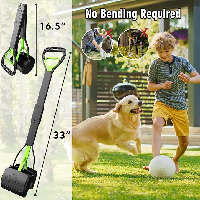 33" Pooper Scooper 2 Pack, XL Tall Handle No Touch Dog Pooper Scooper for Large Small Dogs, Durable Spring & Lightweight, Large Pooper Scooper for Dogs Heavy Duty, Foldable Dog Poop Pick Up Tool