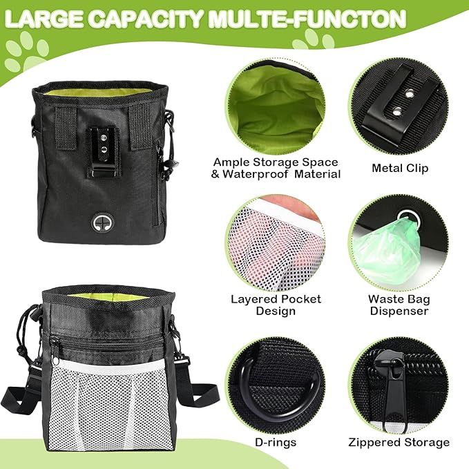 JIURUN Dog Treat Bag - Dog Training Treat Bag, Treat pouchs for Pet Training with Dog Treat Bag, Puppy Training Clicker, Collapsible Dog Bowl, 2 Dog Poop Bag