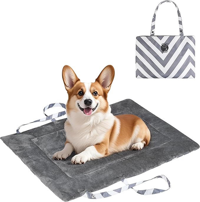 Kritter Planet Waterproof Foldable Dog Bed Pad for Camping & Travel, Portable Roll-Up Dog Bed Car Seat Pet Cushion Mat with Handles for Medium & Large Dogs, Indoor & Outdoor Use