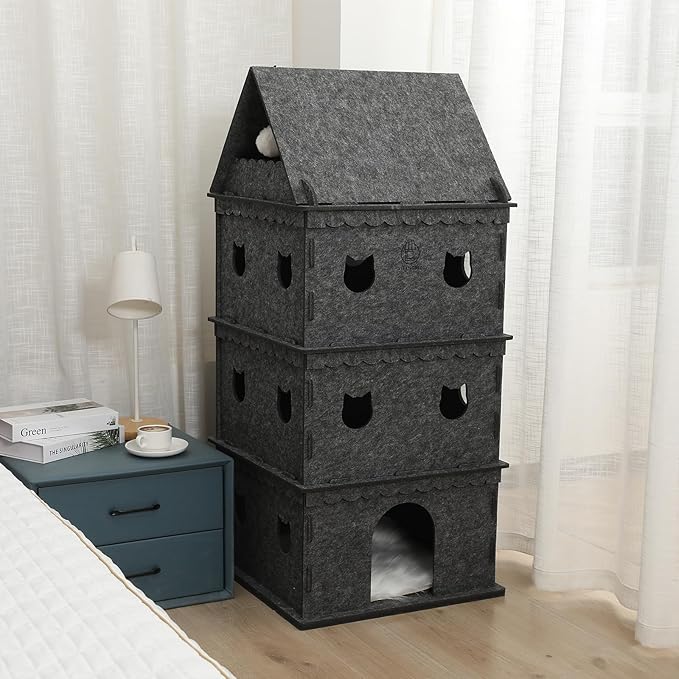 4-Tier Indoor Cat Apartment，Cozy Pet Cat Bed, Hideaway, and Sturdy Cat Castle for Multiple and Large Cats