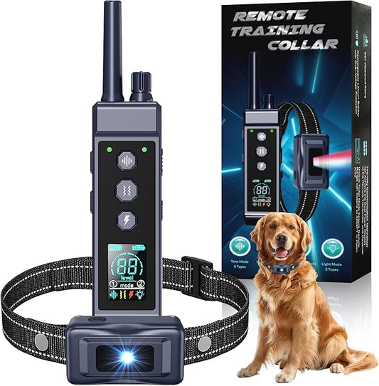 Shock Collar for Dogs - 4265ft Waterproof Training Collar with Flashing Light for Small Medium Large Dogs with Rechargeable Remote, Beep (1-8), Vibration(1-16), Safe Shock(1-99) (Black)