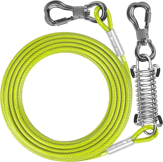 Tresbro 30 FT Dog Tie Out Cable with Spring, Shock Absorbing Tether Chains for Outside Aavilable in 10/15/20/25/30/40/50/70/100/120 FT, Heavy Duty Leads for Yard for Medium & Large Dogs Up to 500 LBS