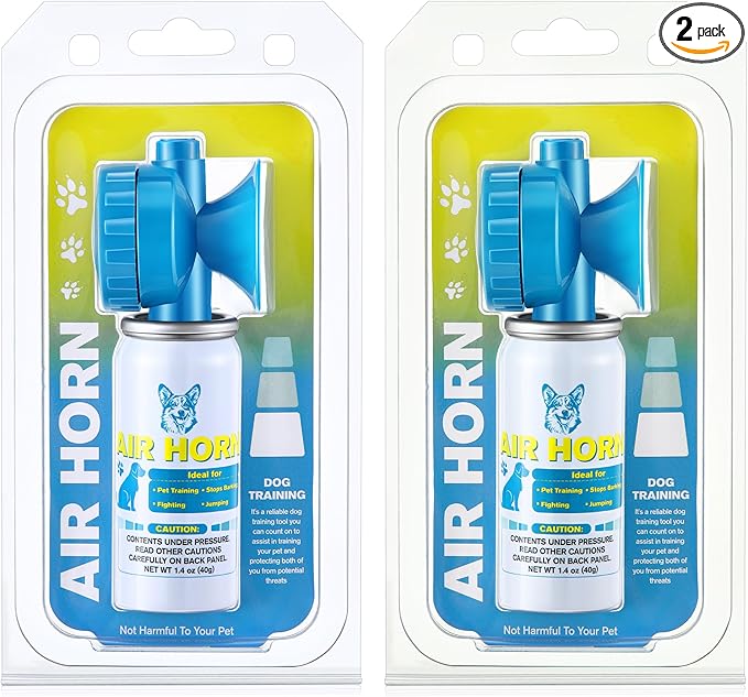 Air Horn, 1.4 oz 120 dB Loud Air Horns for Safety, for Coyotes and Aggressive Dog, Stops Attacking Fighting Barking Chasing, Effective Training Tool & Outdoor Safety Alarm, Blue(2 Pack)