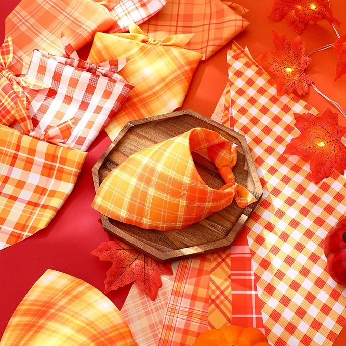 Abbylike 50 Pcs Fall Dog Bandanas Bulk Plaid Bandanas for Dogs Autumn Doggie Triangle Kerchief Scarf Bibs Set for Autumn Small Medium Large Pets Costume Accessories (19.7 x 13.8 x 13.8 Inch)