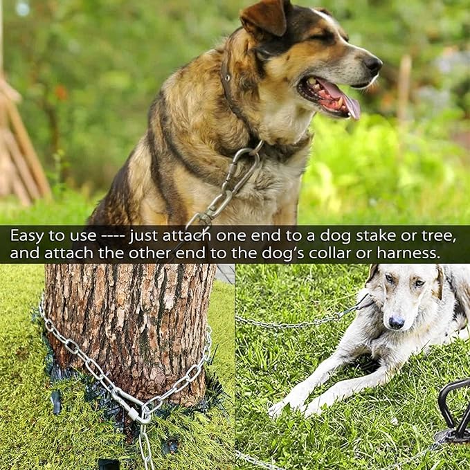 25ft Dog Chains for Outside - Heavy Duty Tie Out Chain Leash Great for Small to Large Dogs Up to 200Lbs - Chew Proof Long Chain for Yard Camping or Travel