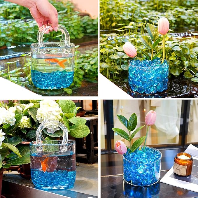 5LB Ocean Blue Flat Glass Marbles for Vases, Gemstone Beads Vase Filler Decorative Glass Pebbles for Fish Tank, DIY Crafts, Aquarium Decor Rocks