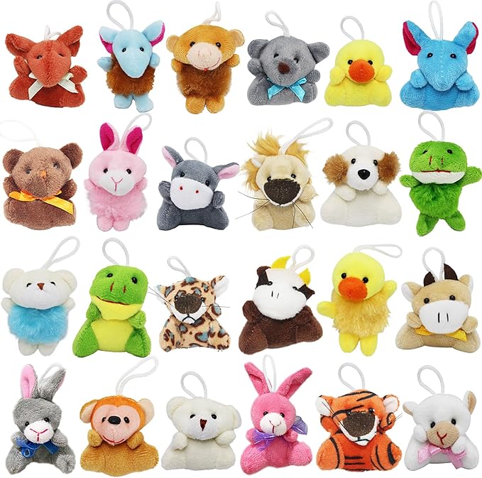 24 Packs Mini Plush Animals Toys, Animals Keychain Charms for Kids, Small Stuffed Animal Bulk for Kids, Easter Party Favors, Easter Basket Stuffers, Carnival Prizes, School Gifts