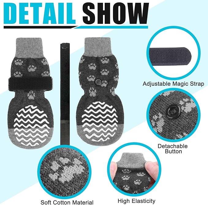 EXPAWLORER Anti Slip Dog Socks to Prevent Licking Paws, Dog Shoes for Hot Pavement, Dog Booties for Small Medium Large Senior Dogs, Traction Control Dog Boots & Paw Protectors for Hardwood Floors