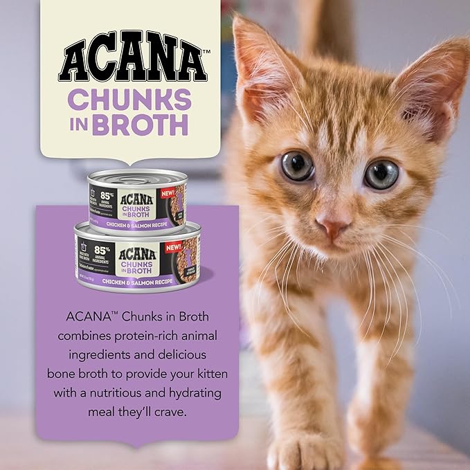 ACANA Chunks in Broth Wet Cat Food Chicken & Salmon Recipe for Kittens 3oz Cans (12 Count)